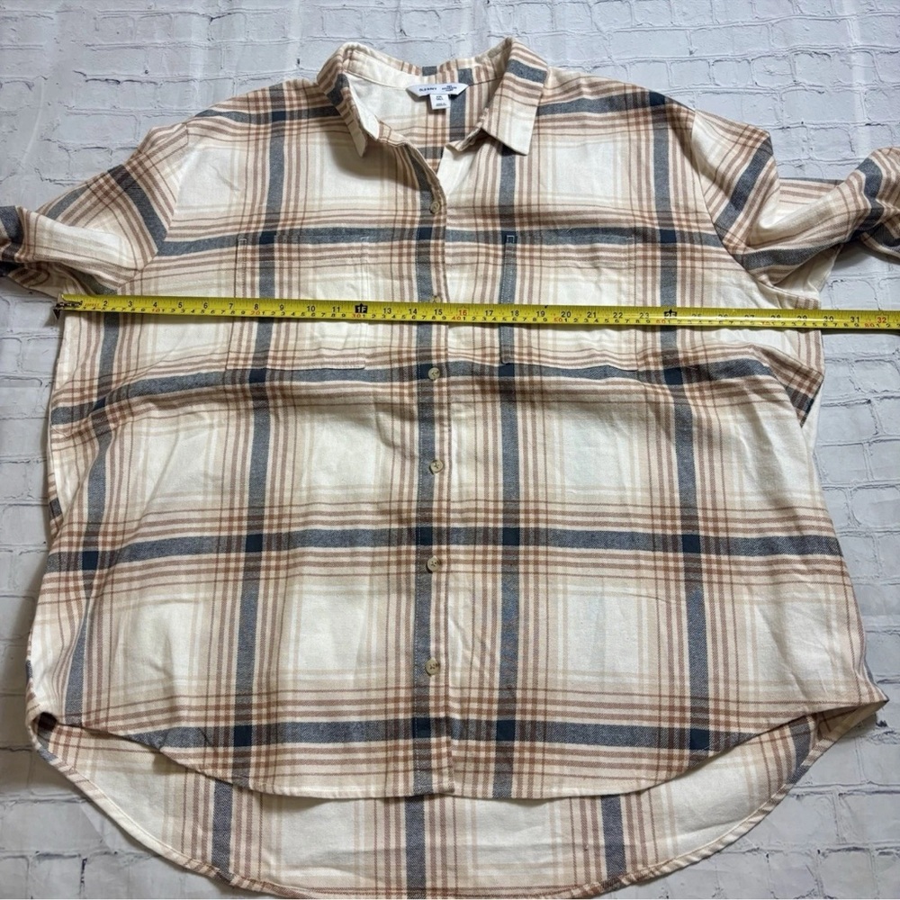 Old Navy The Boyfriend Shirt Cream Plaid Button Up Flannel  Womens Sz XXL Tall - Picture 6 of 10